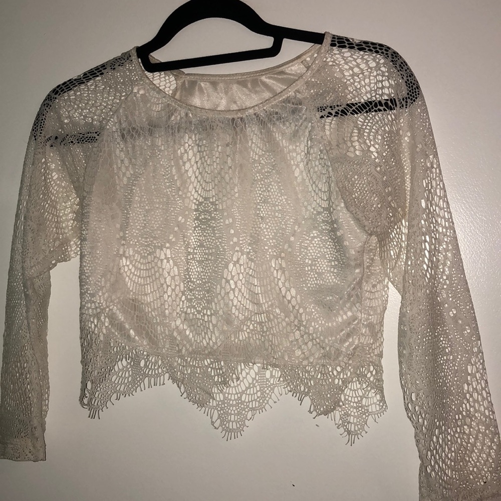 Two Piece set White lace long sleeve& skirt